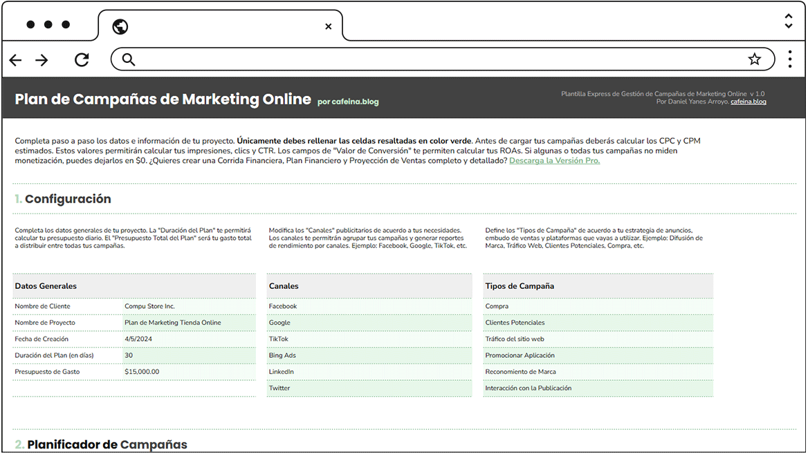 Configuración de Plan de Medios Digitales e Inversión en Campañas de Marketing Digital