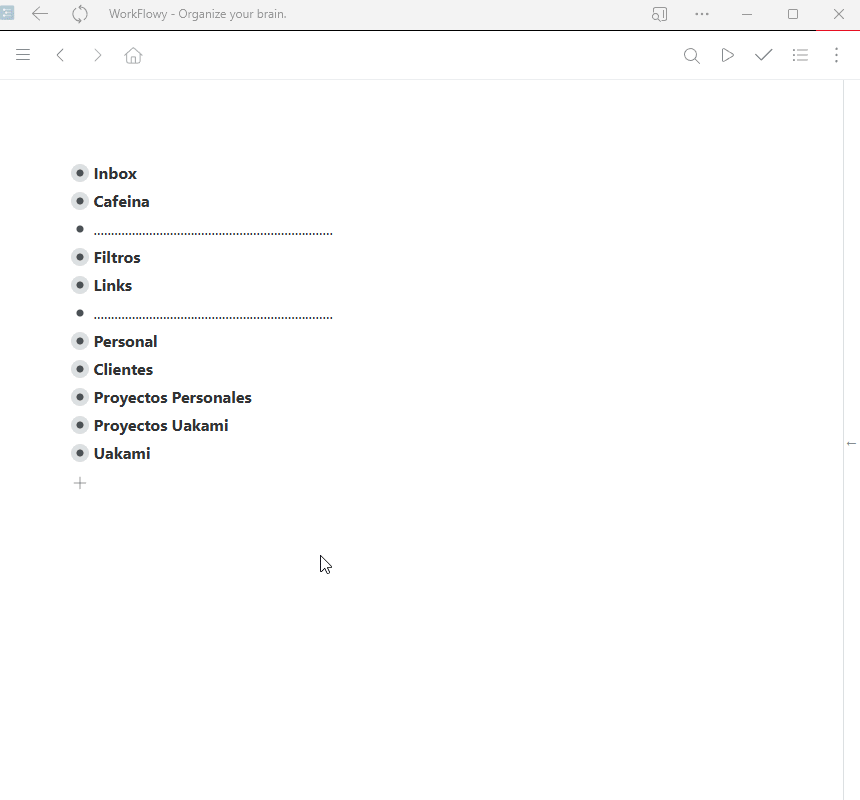 Worklowy: aplicación outliner o de listas anidadas. Diseño minimalista y limpio.
